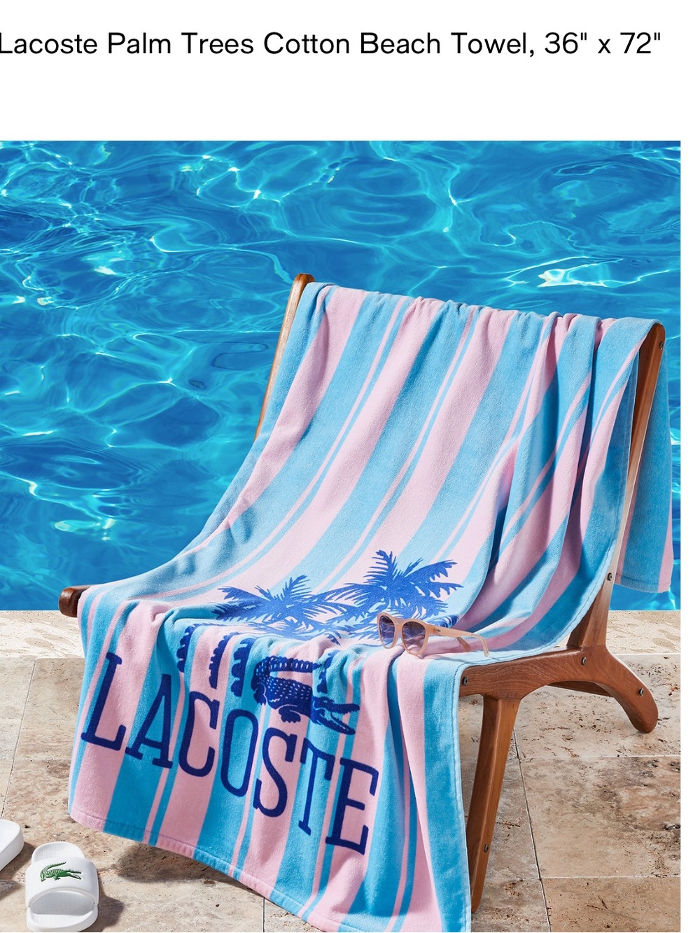 Lacoste Pink and Blue Striped Palm-Print Beach Towel NWT 36 in by 72 inches
